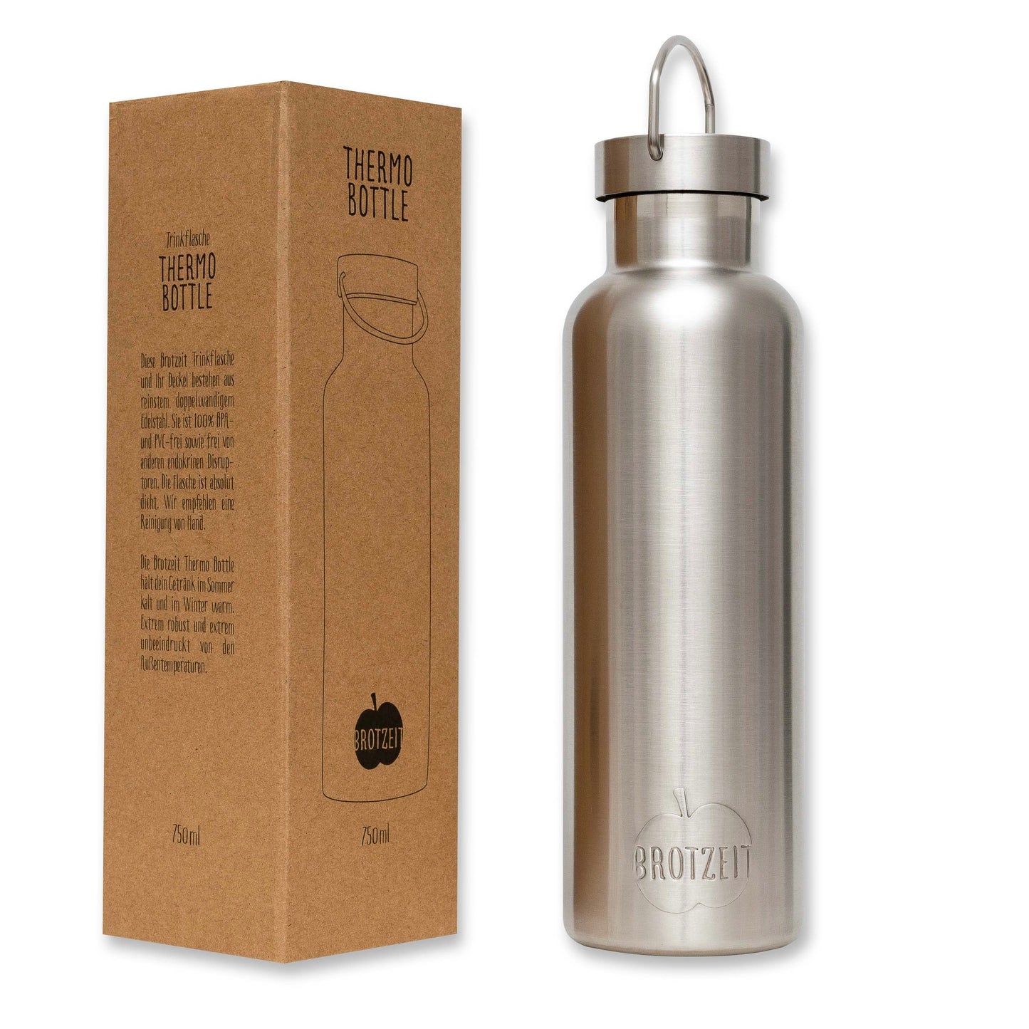 Brotzeit Thermosflasche embossed aus Edelstahl plastikfrei Trinkflasche 750ml