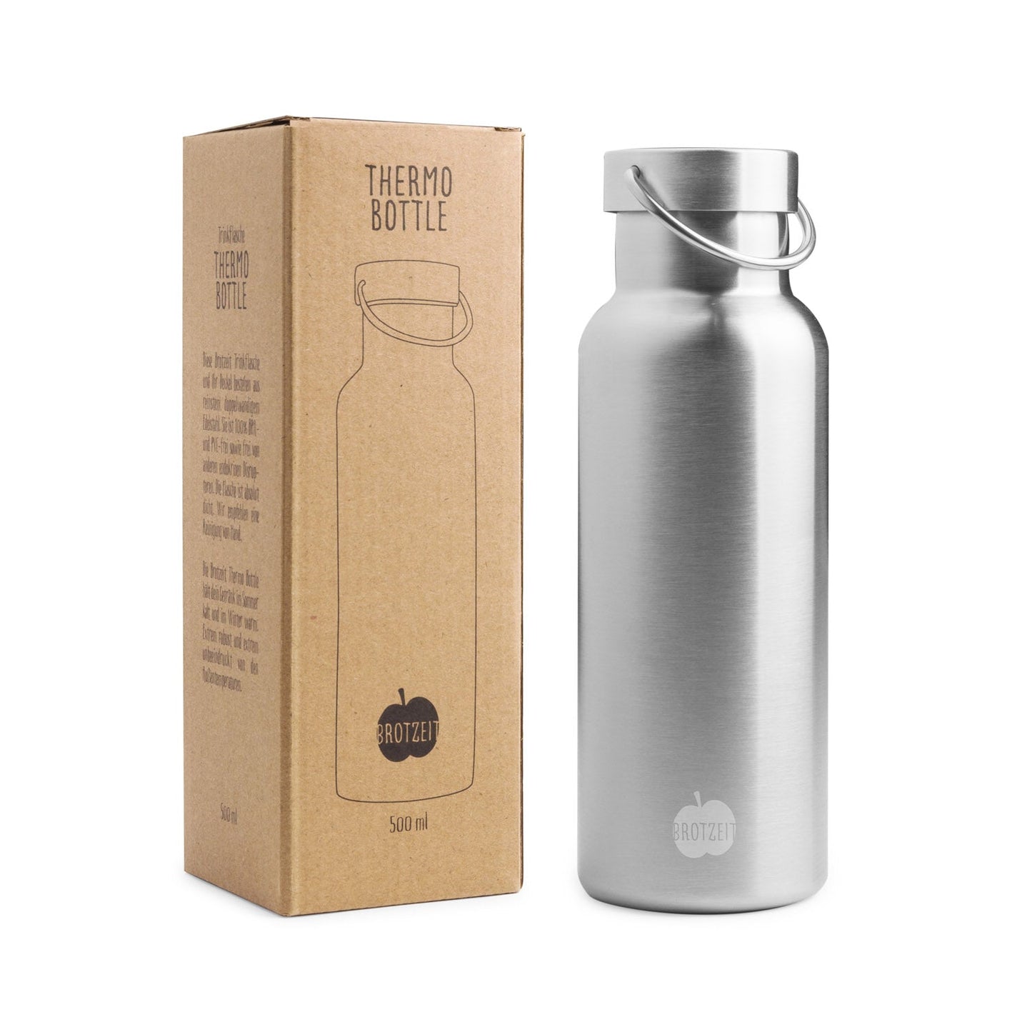 Brotzeit Thermosflasche aus Edelstahl plastikfrei Trinkflasche in 3 Grössen