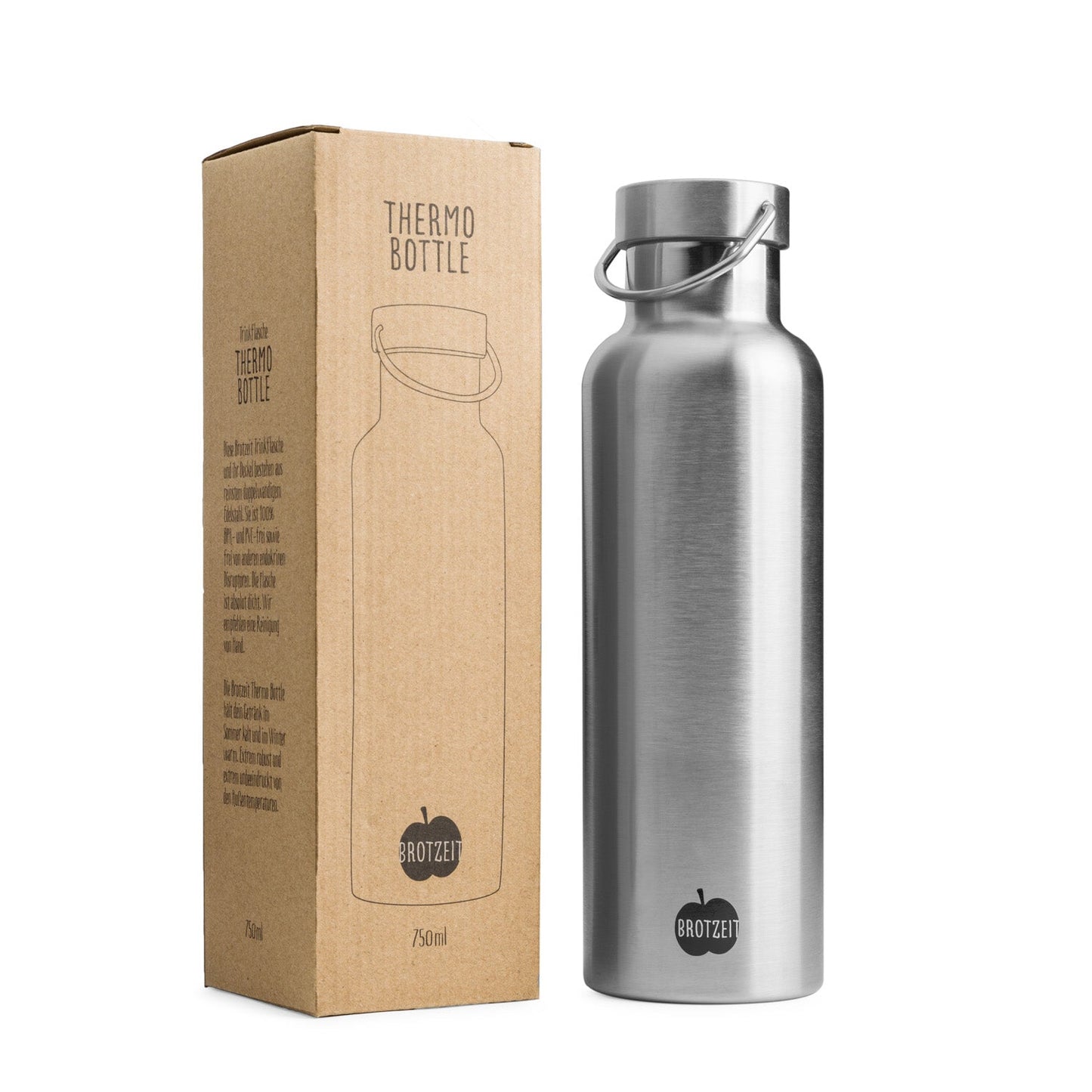 Brotzeit Trinkflasche aus Edelstahl plastikfrei BPAfrei in 3 Grössen