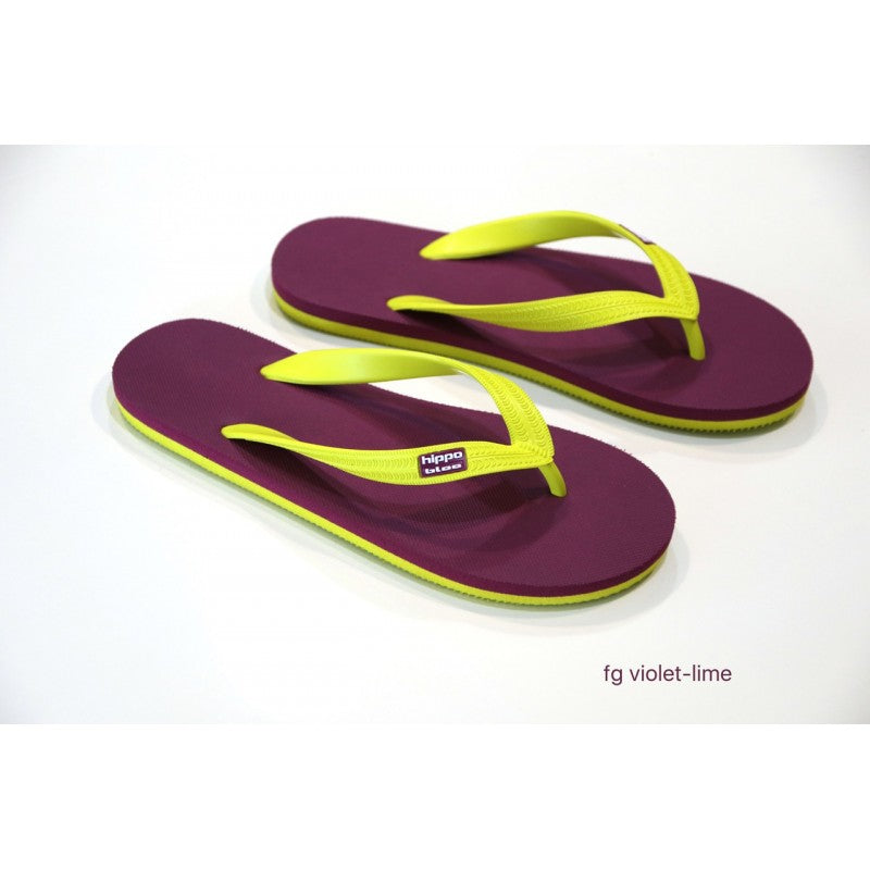 Hippobloo Flip Flop lila gelb Santa Lucia aus Naturkautschuk vegan Hippo Bloo