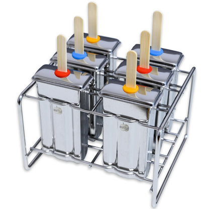 Brotzeit Eiszeit mit Sti(e)l Eisformen 6er Set eckig mit Ständer aus Edelstahl pop tray Eis am Stiel